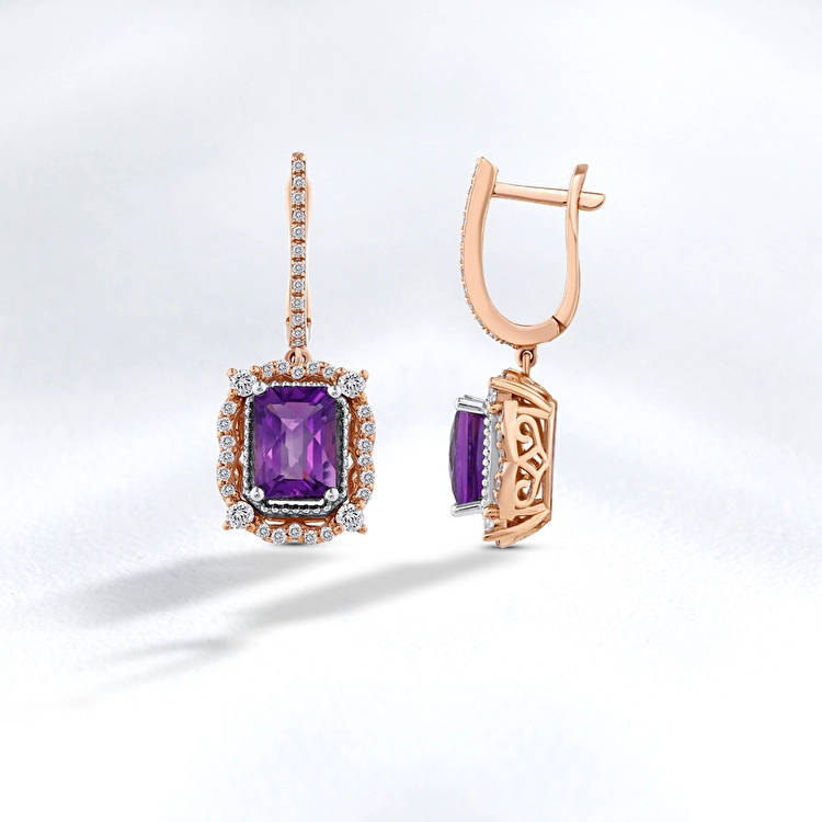 Amethyst Diamond Earring