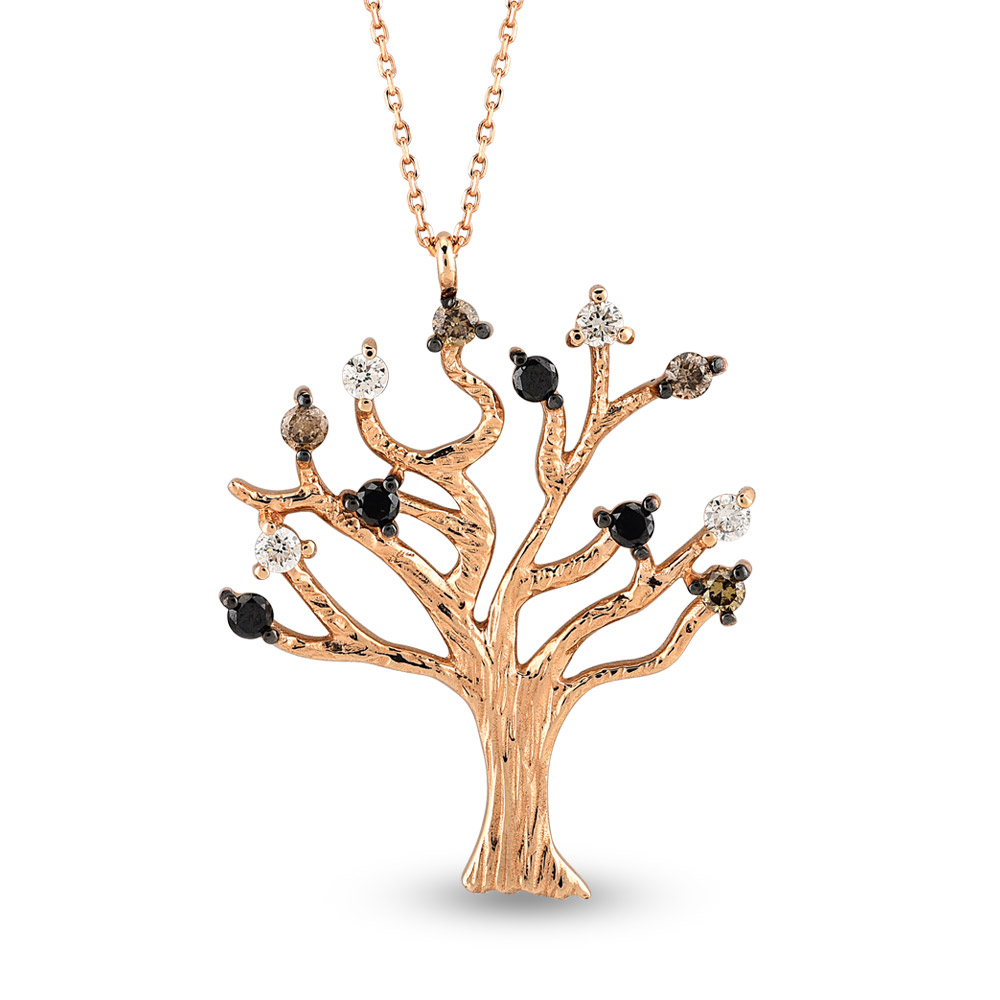 Диамантено Колие с Черни и Бели Диаманти - Дърво на Живота