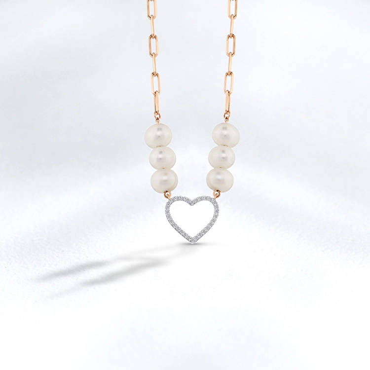 Heart Pearl Diamond Necklace