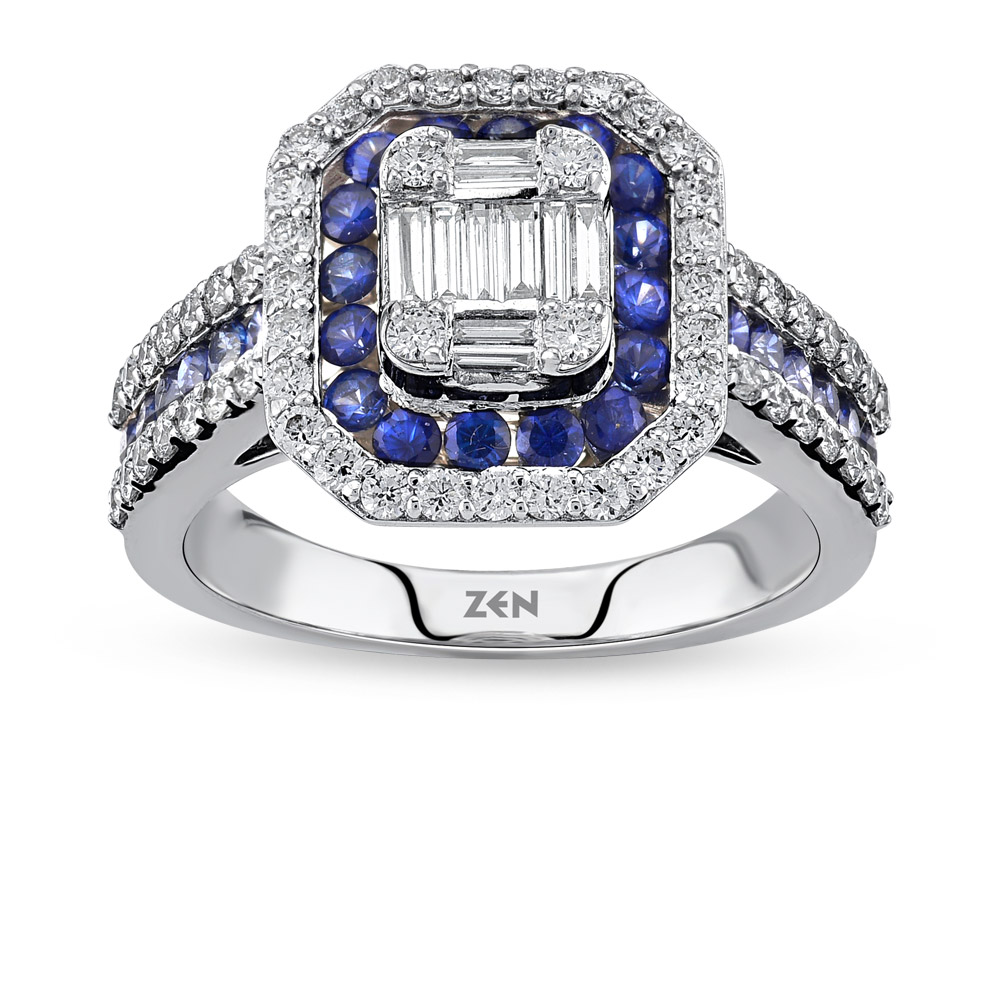 Baguette Diamond Sapphire Ring