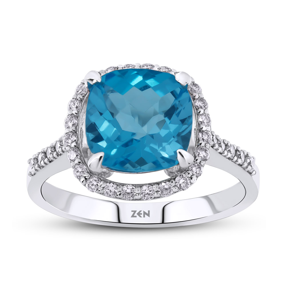 Диамантен Пръстен със Син Топаз