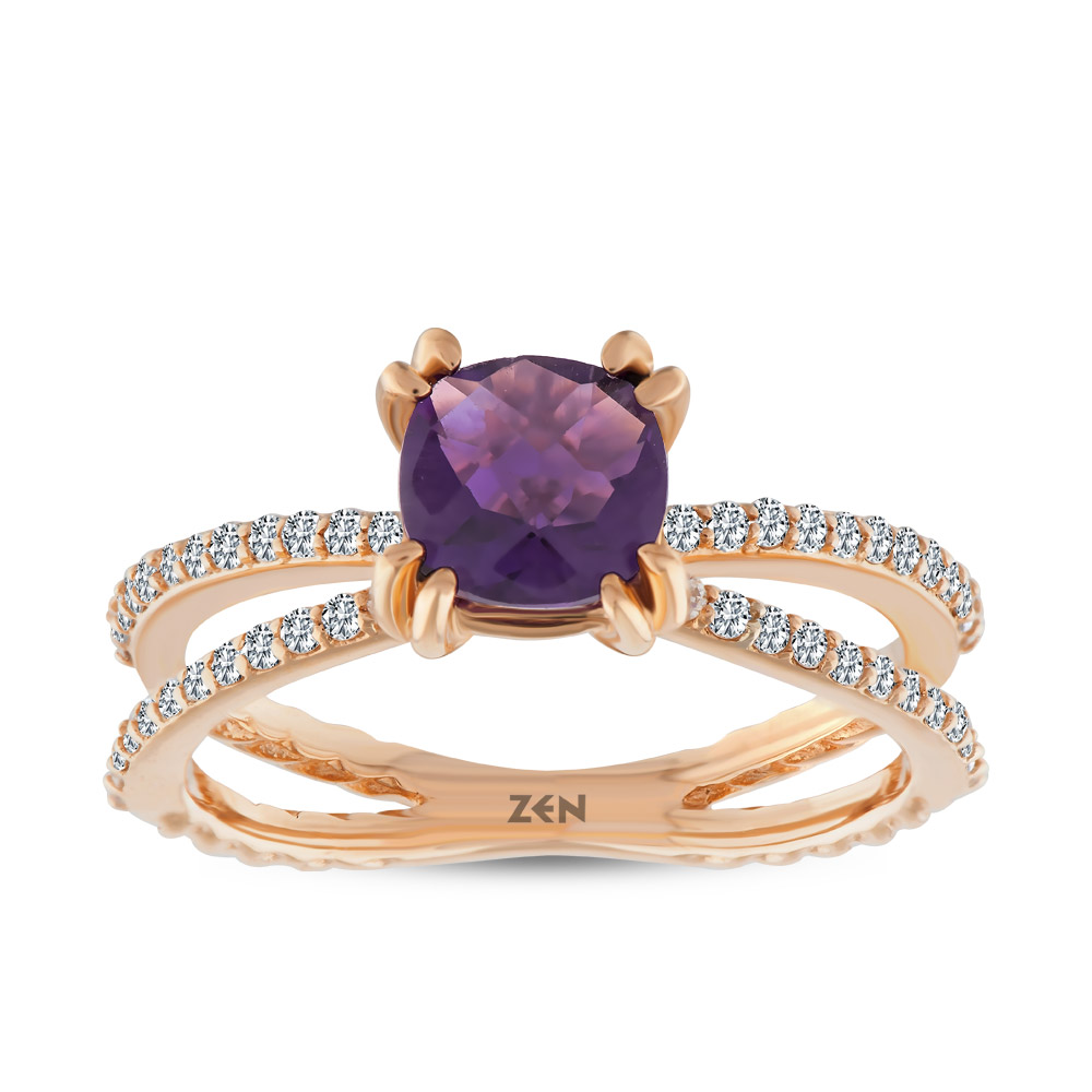 Amethyst Diamond Ring