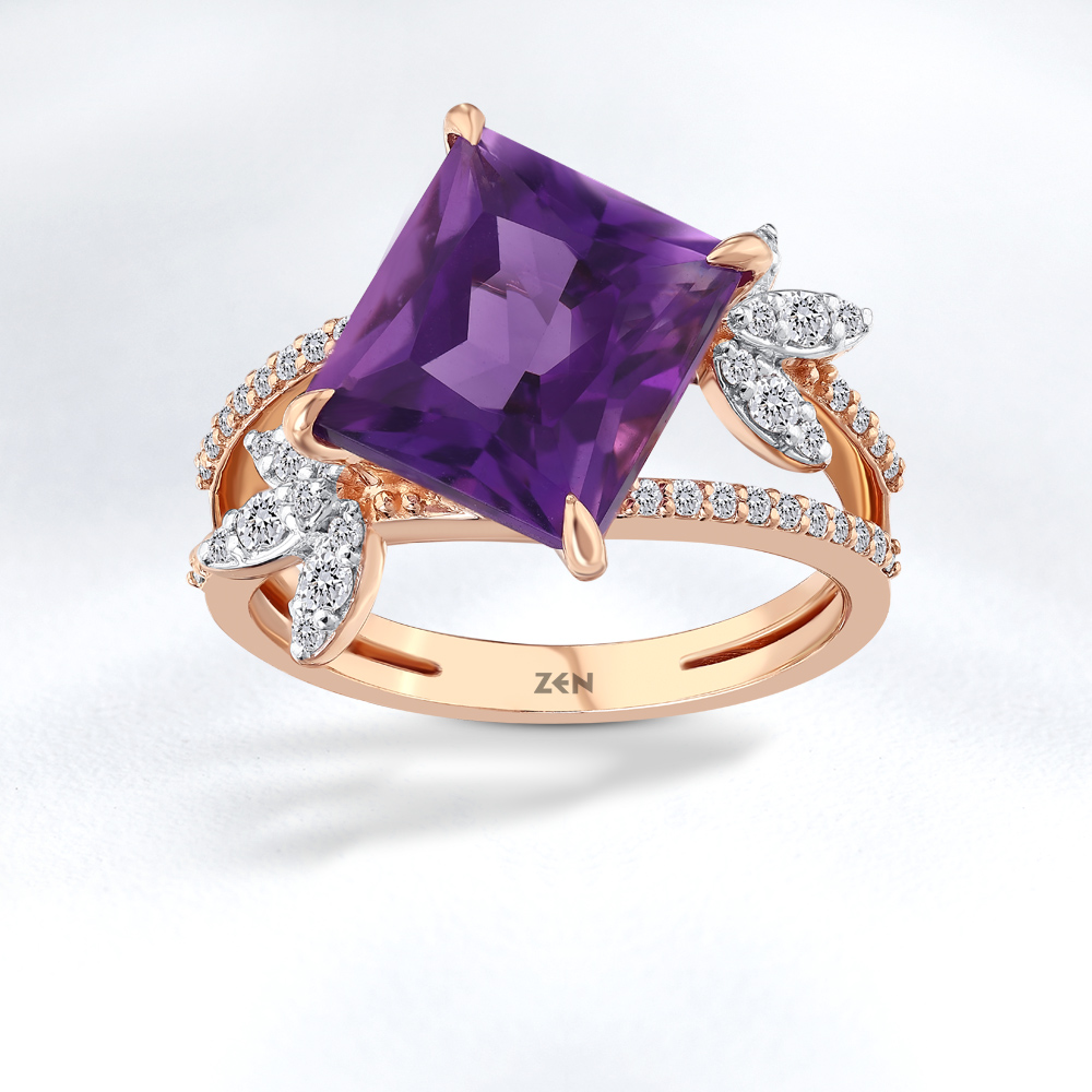 Amethyst Diamond Ring