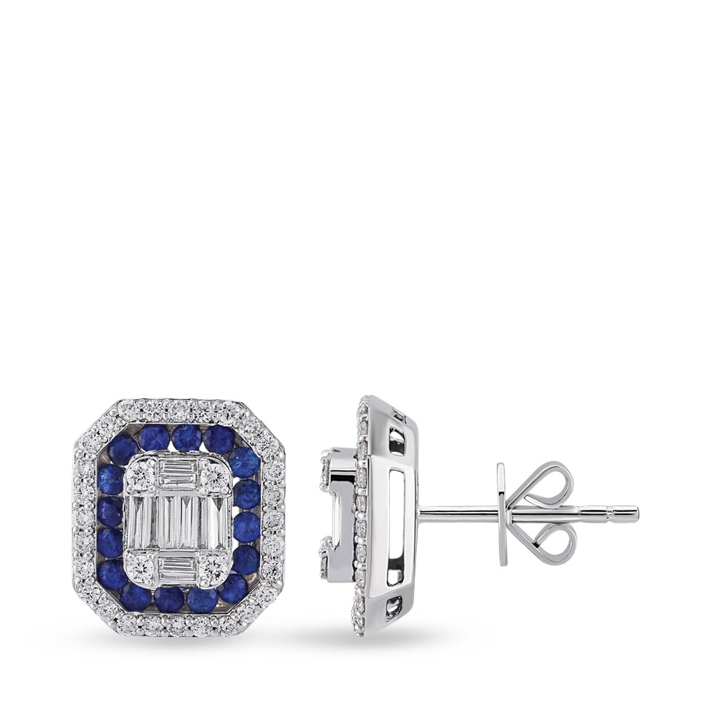 Baguette Diamond Sapphire Earring