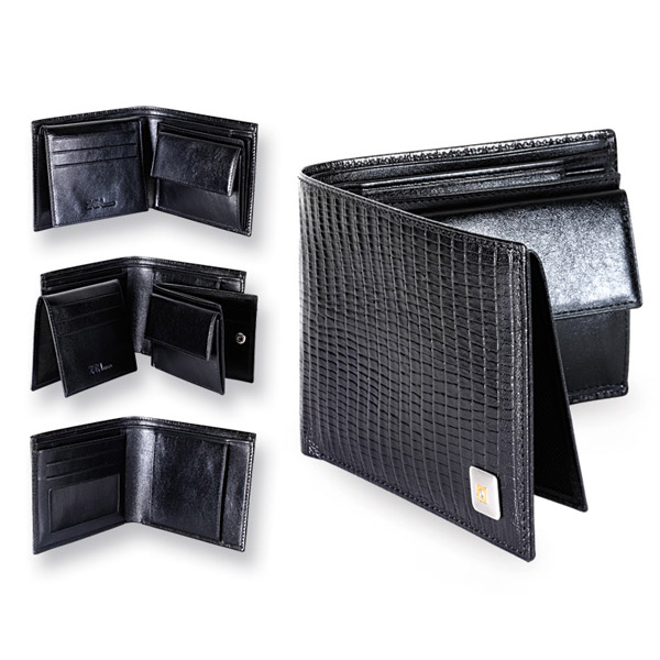 Leather wallet with diamond - black