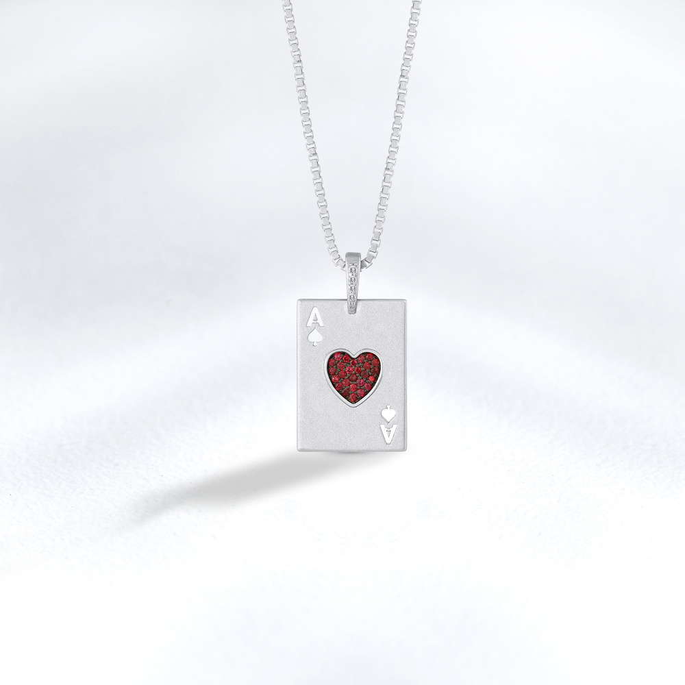 Ace of Hearts Diamond Silver Necklace