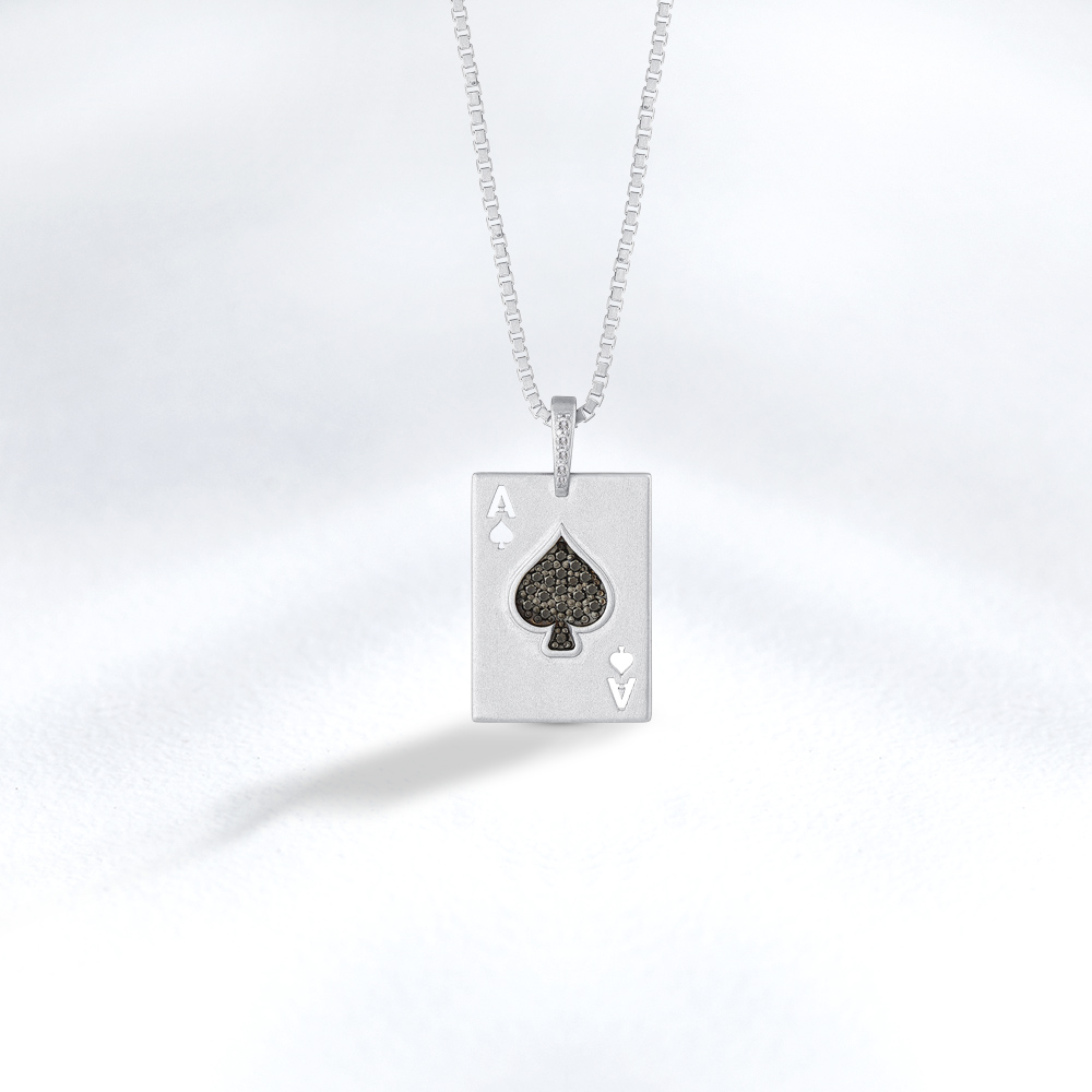 Ace of Spades Diamond Silver Necklace